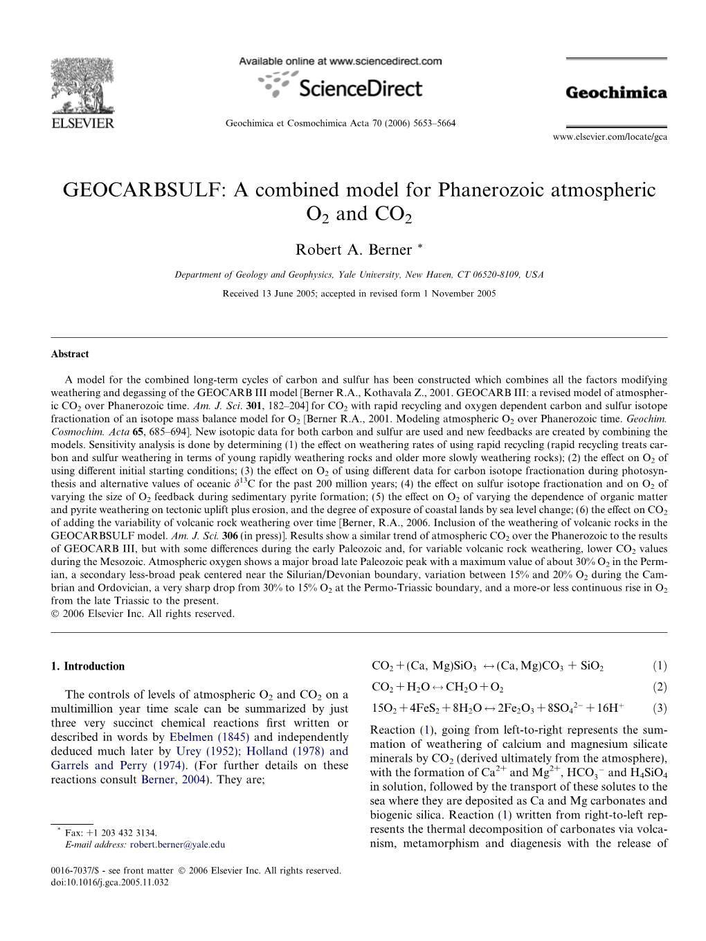 GEOCARBSULF: a Combined Model for Phanerozoic Atmospheric O2 and CO2