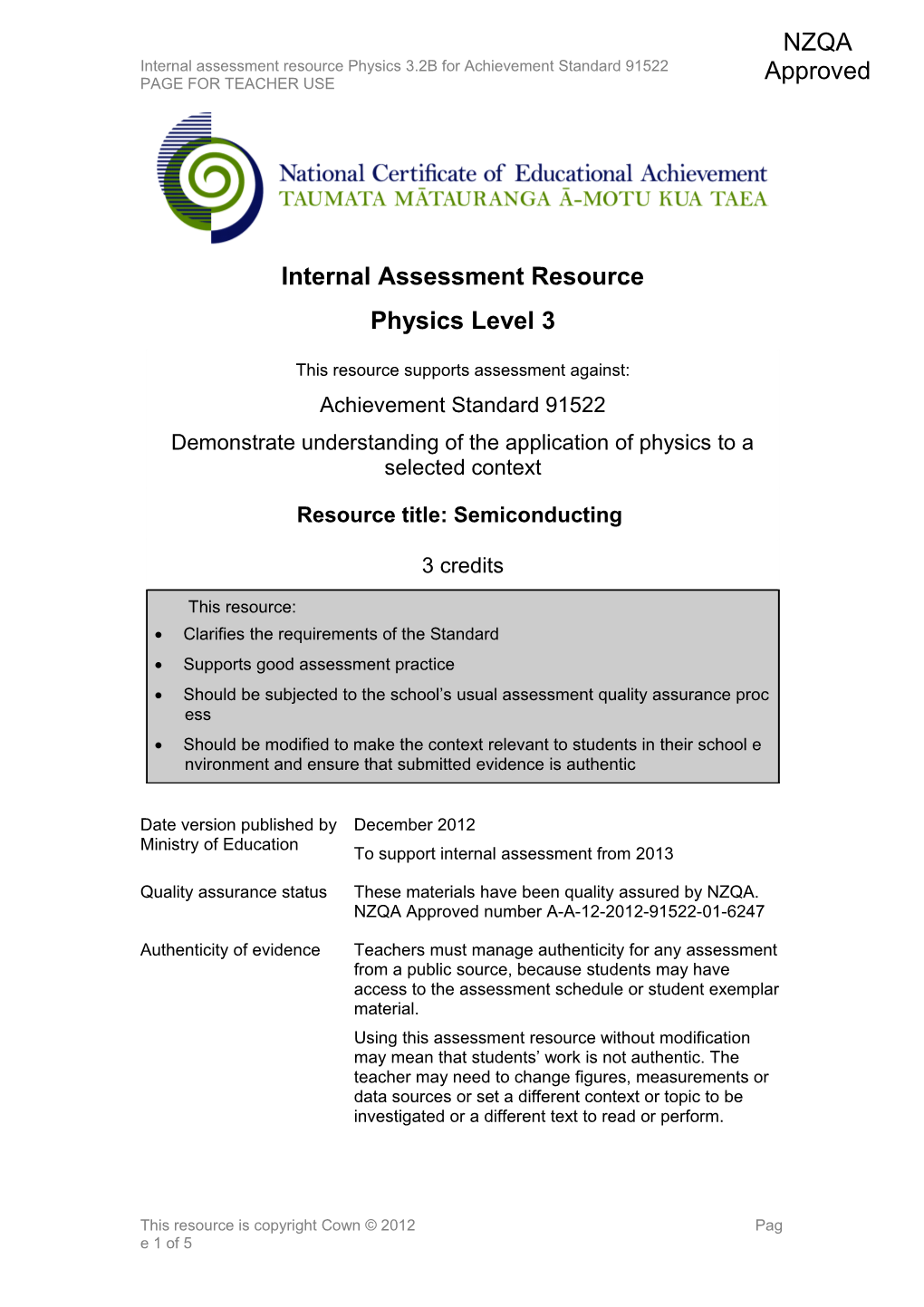 Level 3 Physics Internal Assessment Resource