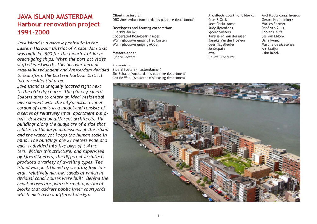 JAVA ISLAND AMSTERDAM Harbour Renovation