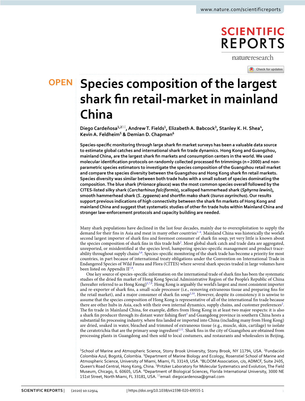 Species Composition of the Largest Shark Fin Retail-Market in Mainland