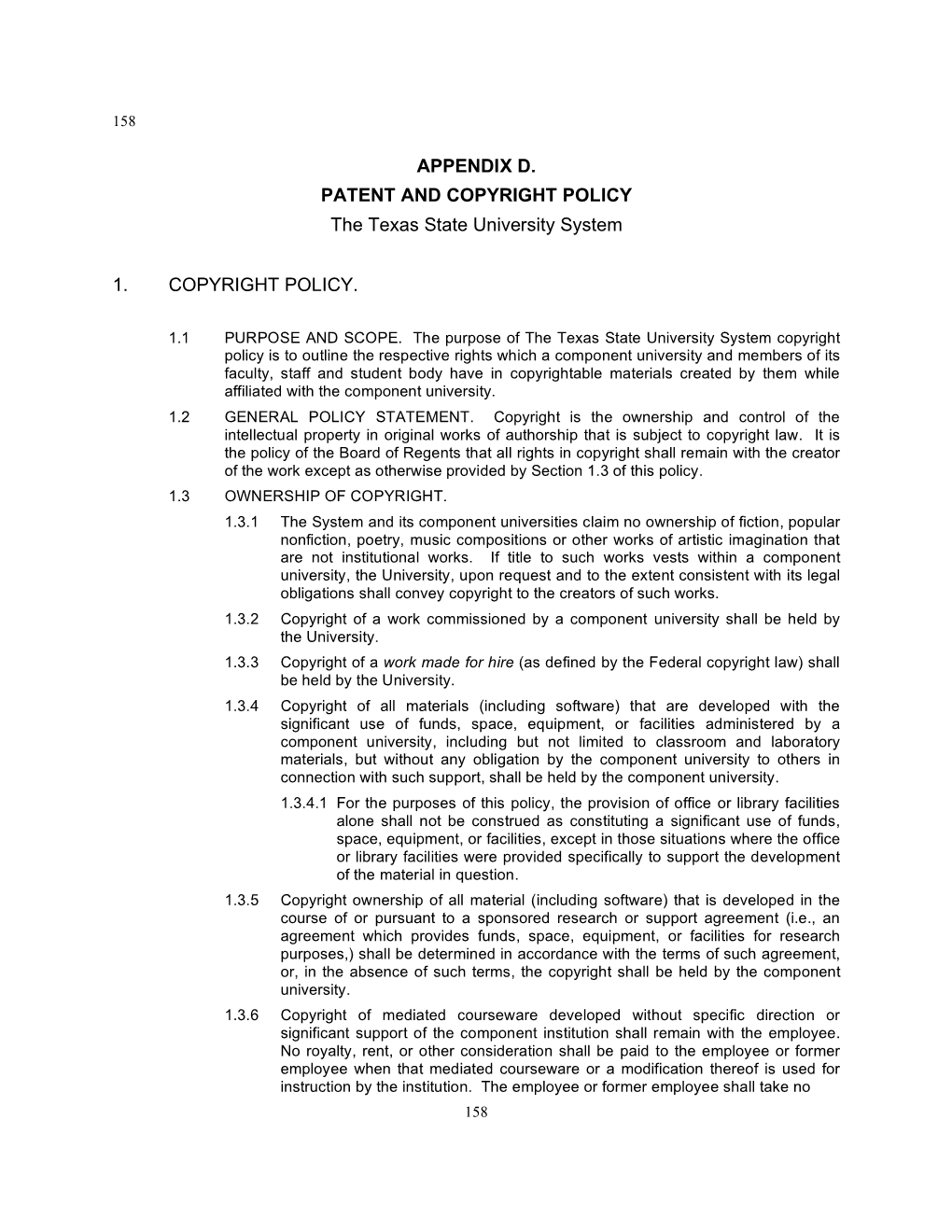 PATENT and COPYRIGHT POLICY the Texas State University System