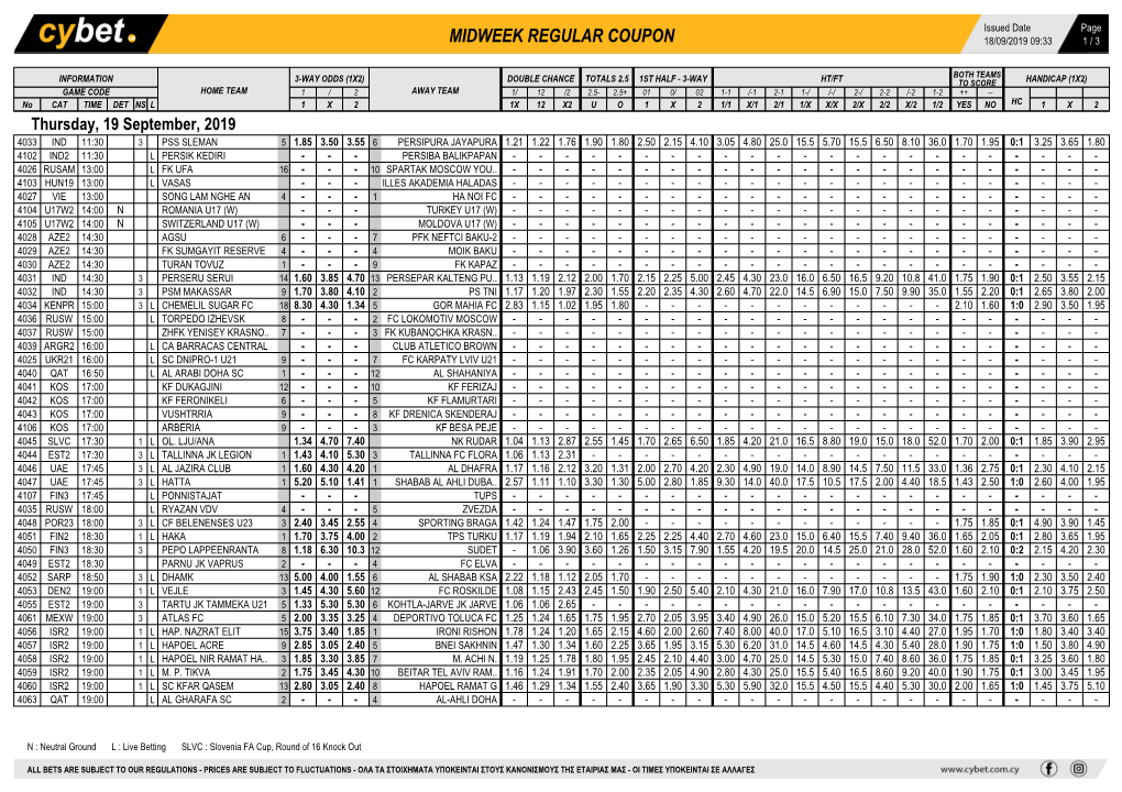 Midweek Regular Coupon 18/09/2019 09:33 1 / 3