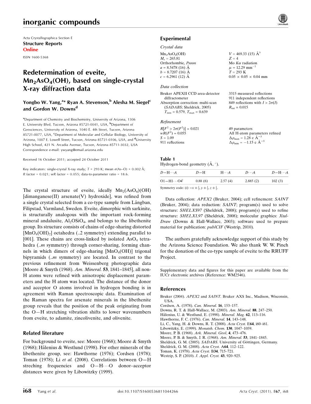 Redetermination of Eveite, Mn2aso4 (OH), Based on Single-Crystal X-Ray