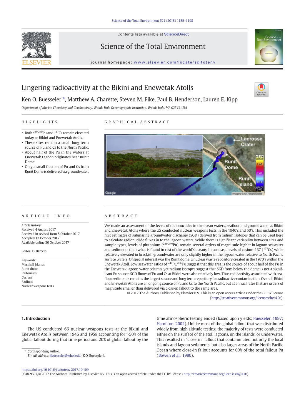 Lingering Radioactivity at the Bikini and Enewetak Atolls (Pdf)