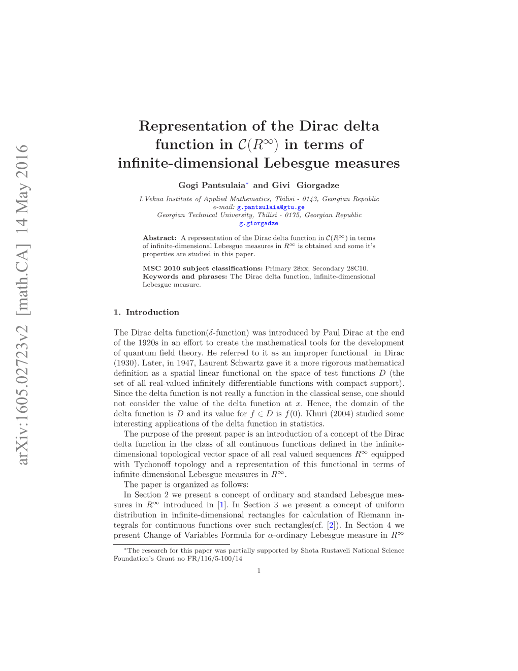 Representation of the Dirac Delta Function in C(R)