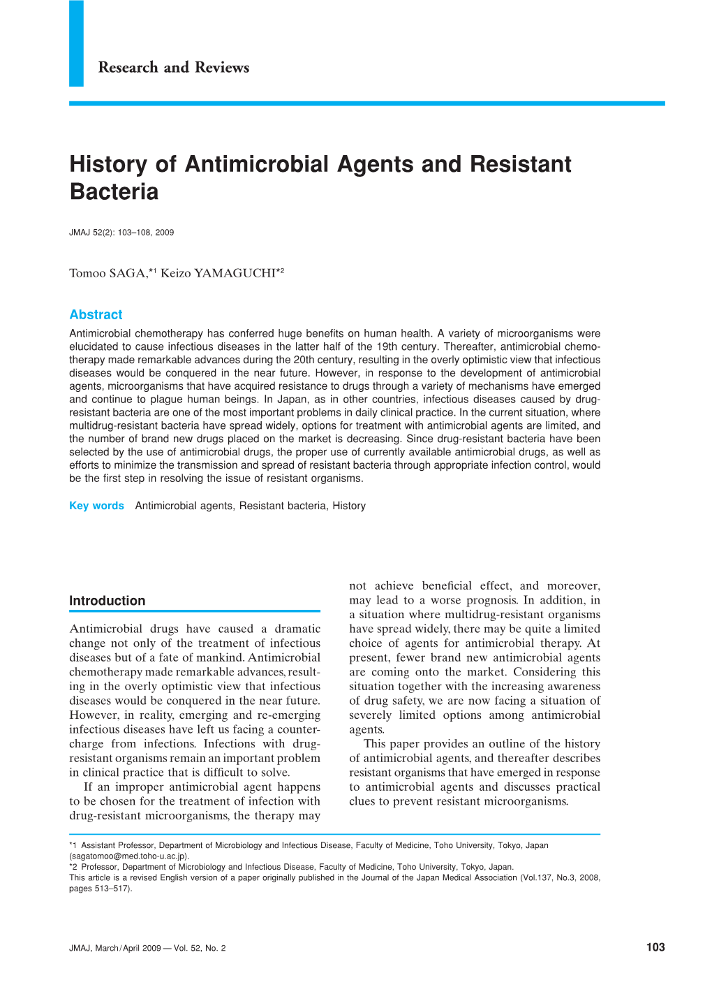 History of Antimicrobial Agents and Resistant Bacteria