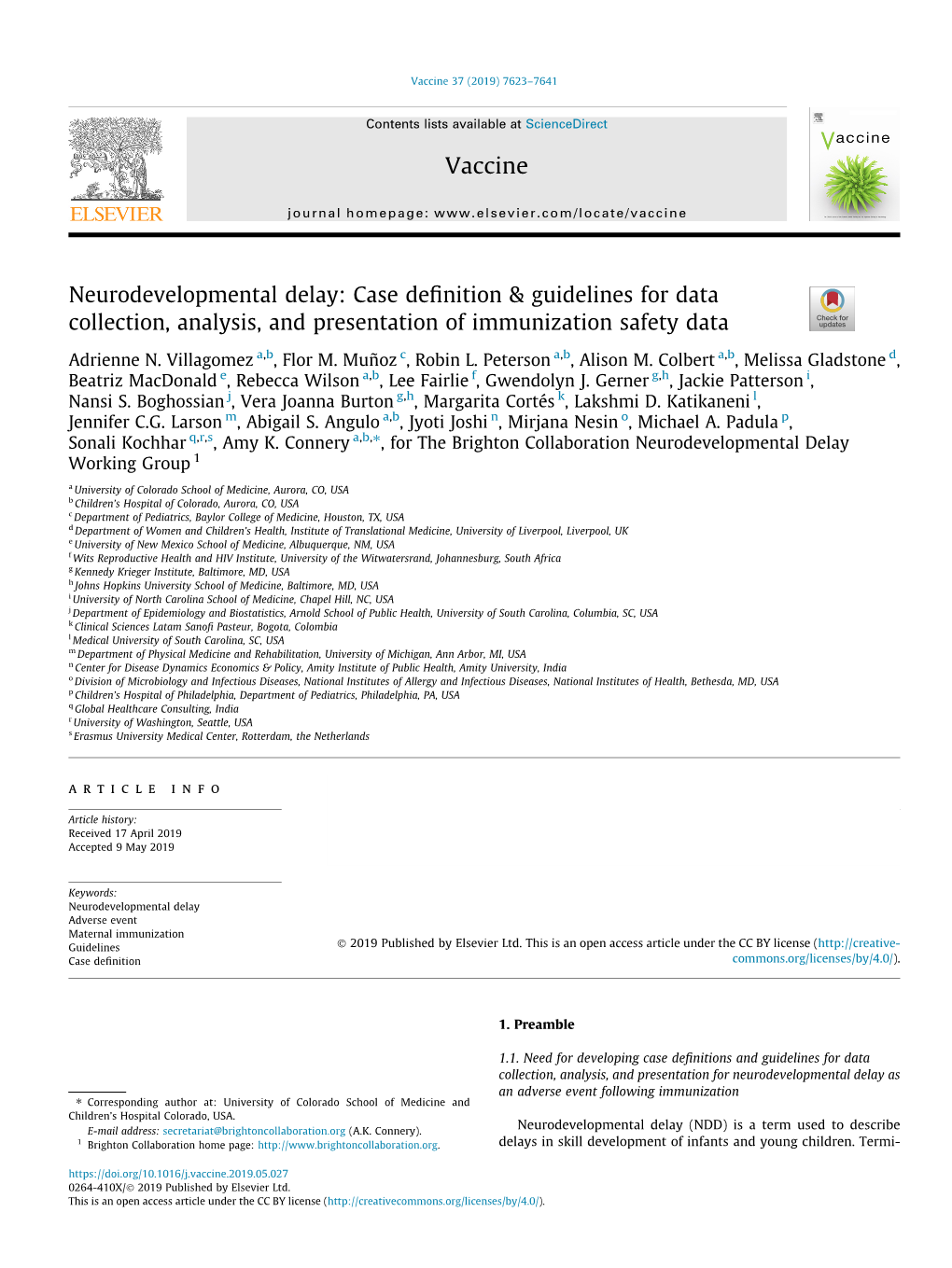 Neurodevelopmental Delay: Case Deﬁnition & Guidelines for Data Collection, Analysis, and Presentation of Immunization Safety Data