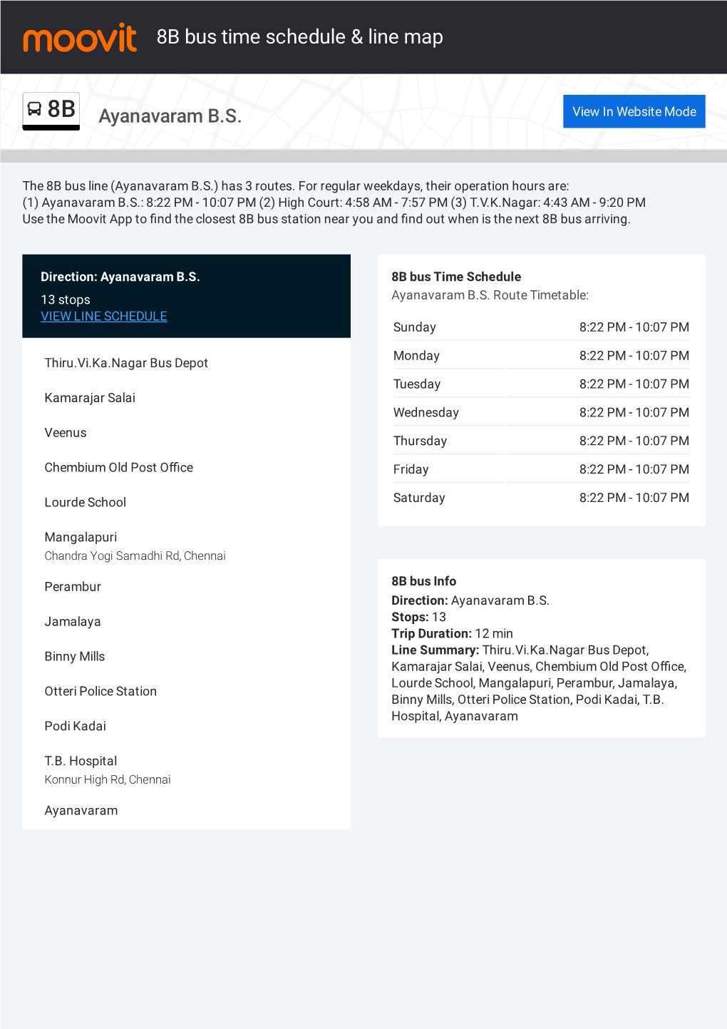 8B Bus Time Schedule & Line Route