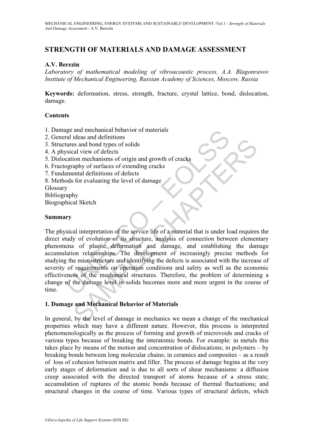 Strength of Materials and Damage Assessment - A.V