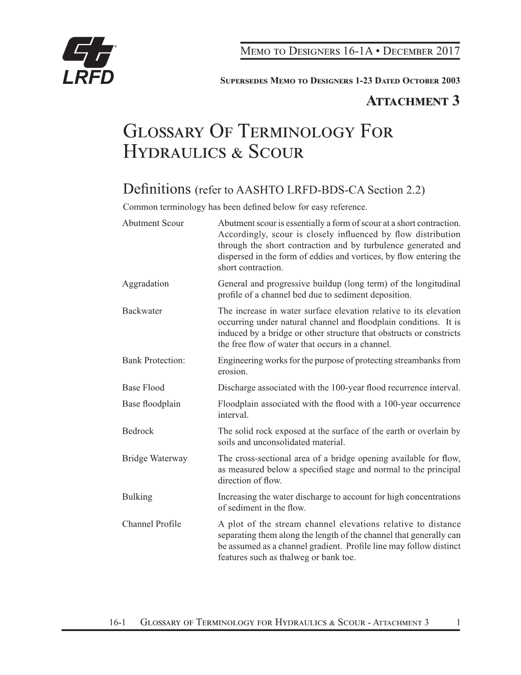 16-1 Attachment 3 Glossary of Terminology for Hydraulics & Scour