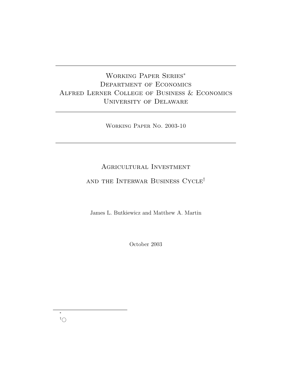 Agricultural Investment and the Interwar Business Cycle