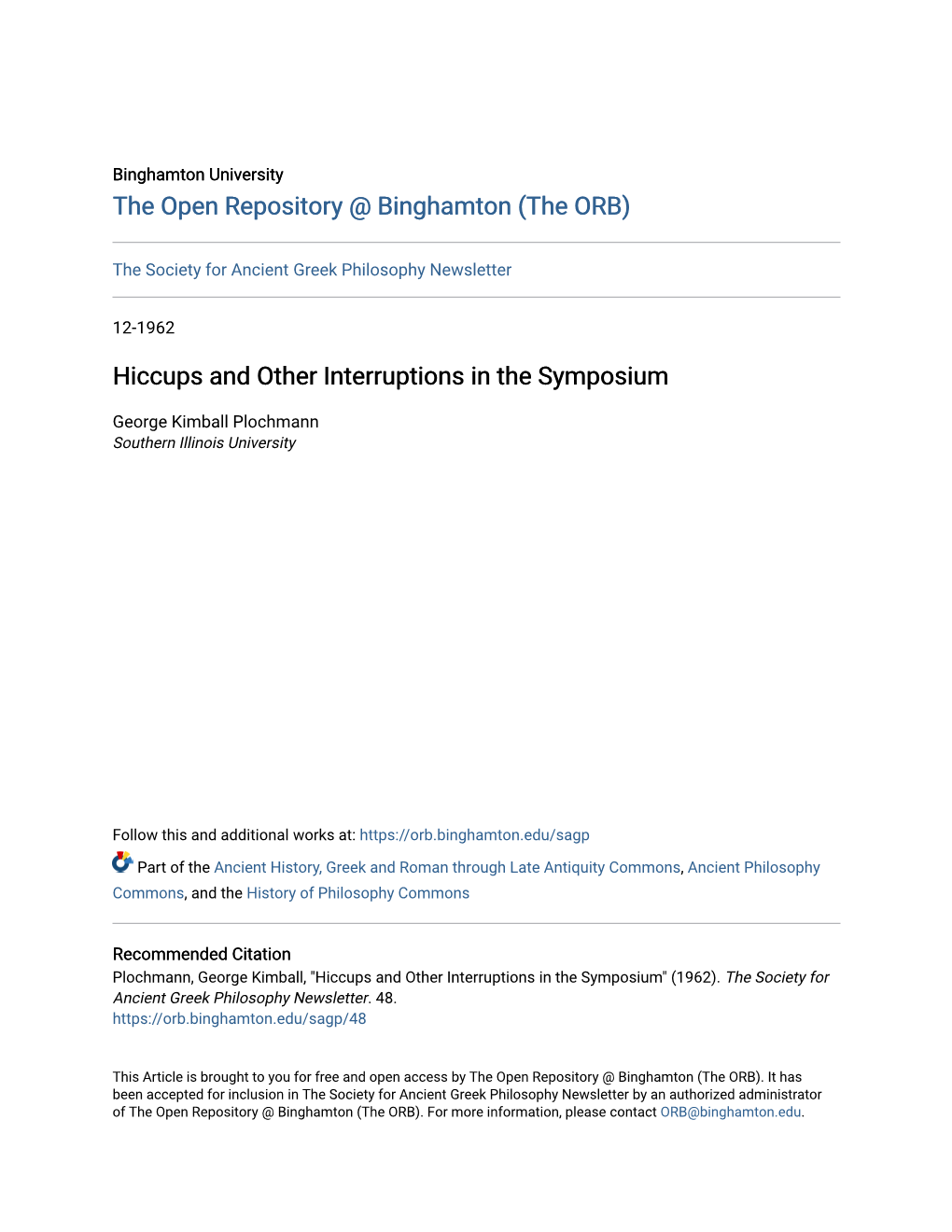 Hiccups and Other Interruptions in the Symposium