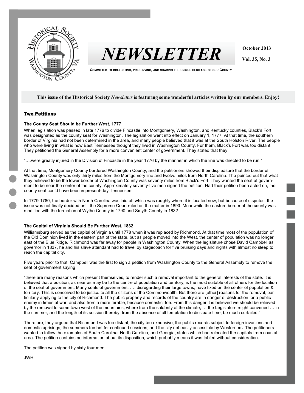 NEWSLETTER October 2013