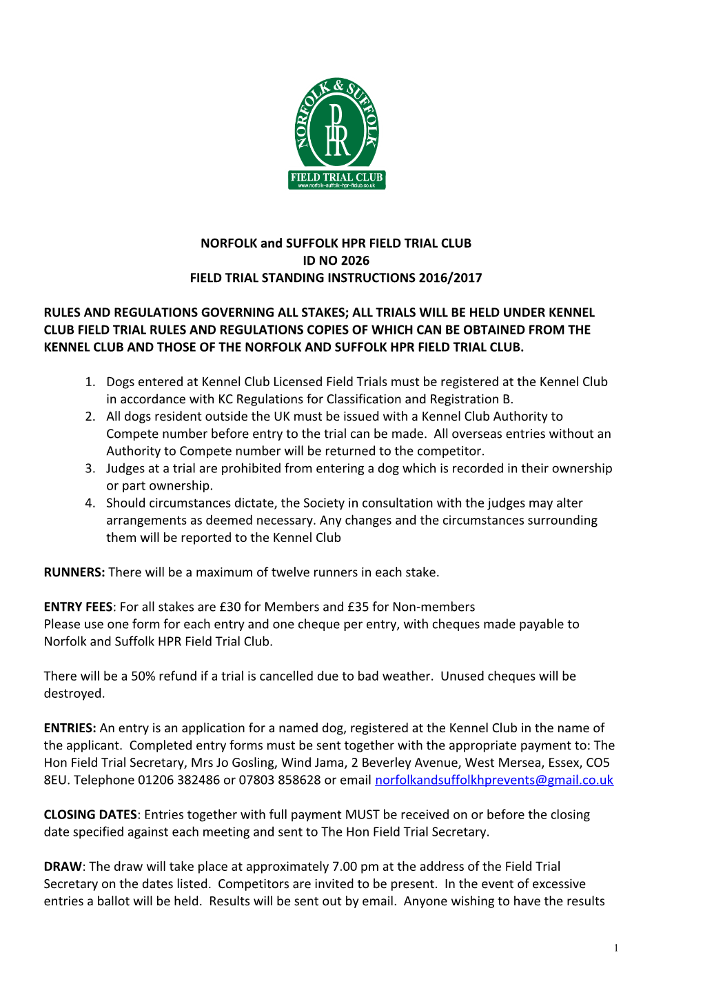 NORFOLK and SUFFOLK HPR FIELD TRIAL CLUB