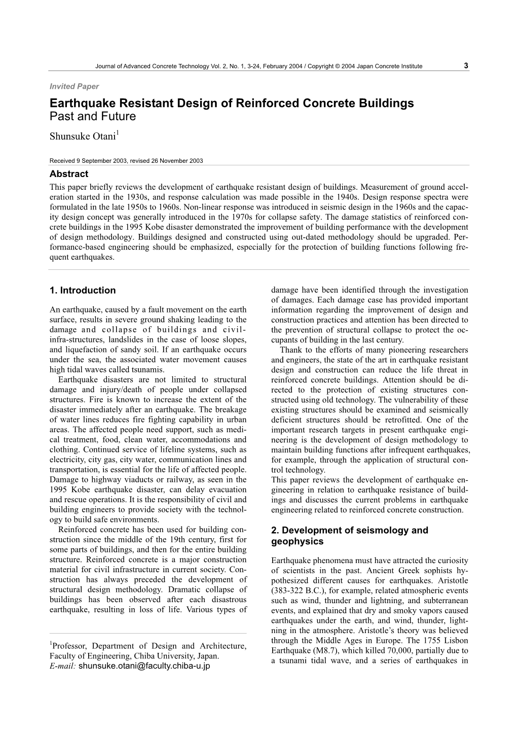 Earthquake Resistant Design of Reinforced Concrete Buildings Past and Future Shunsuke Otani1