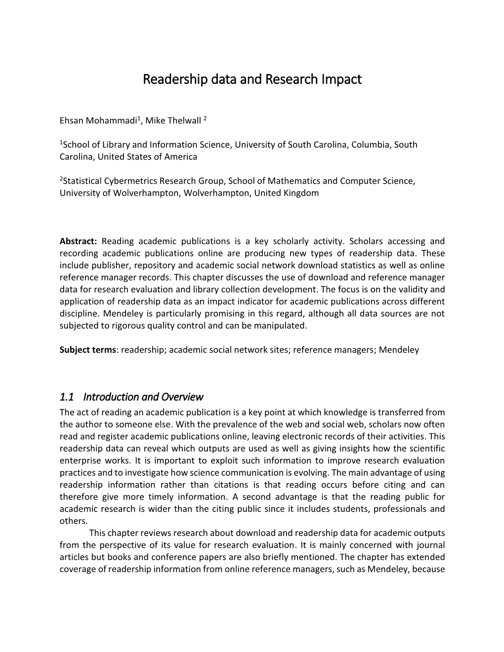 Readership Data and Research Impact