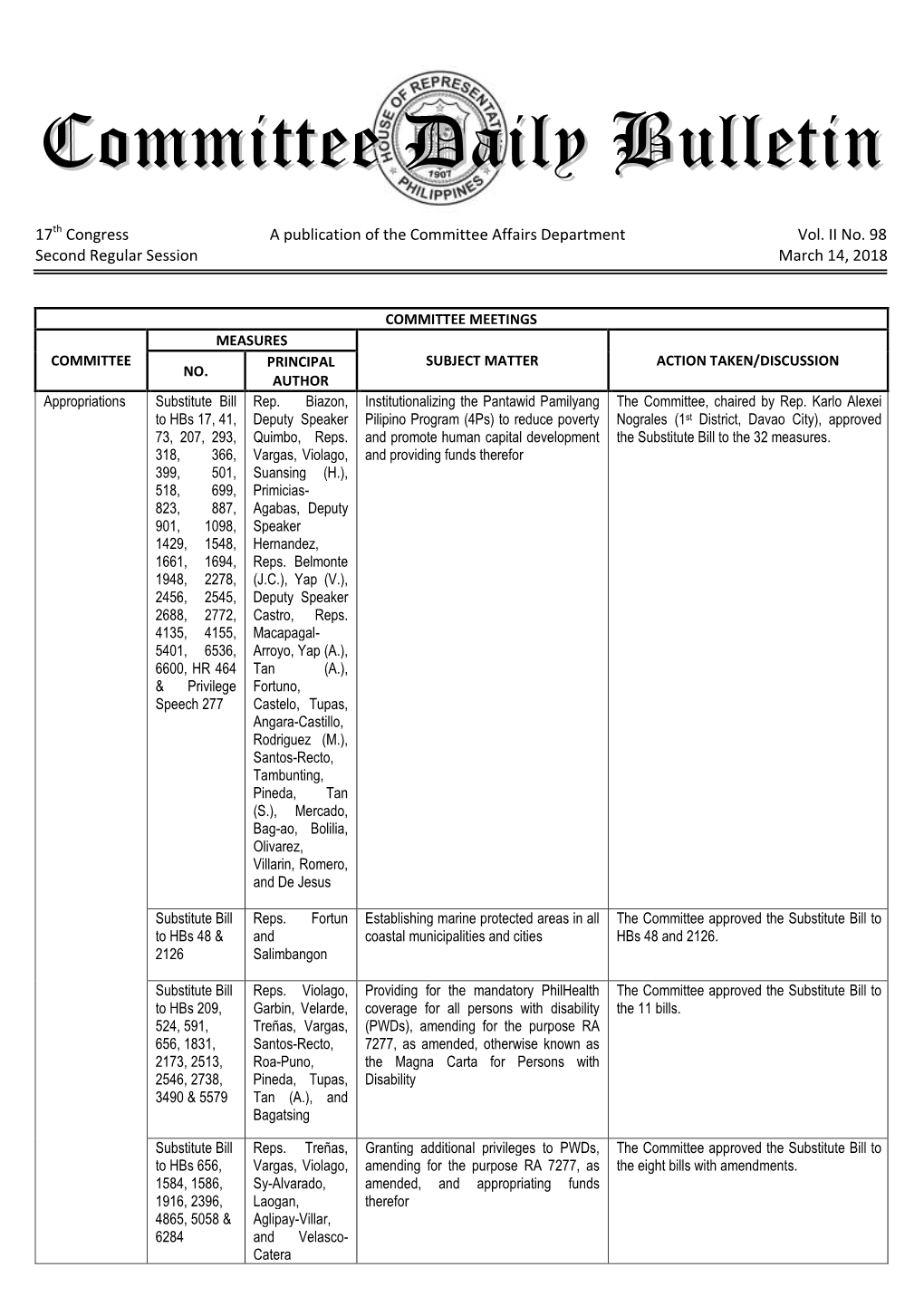 Committee Daily Bulletin