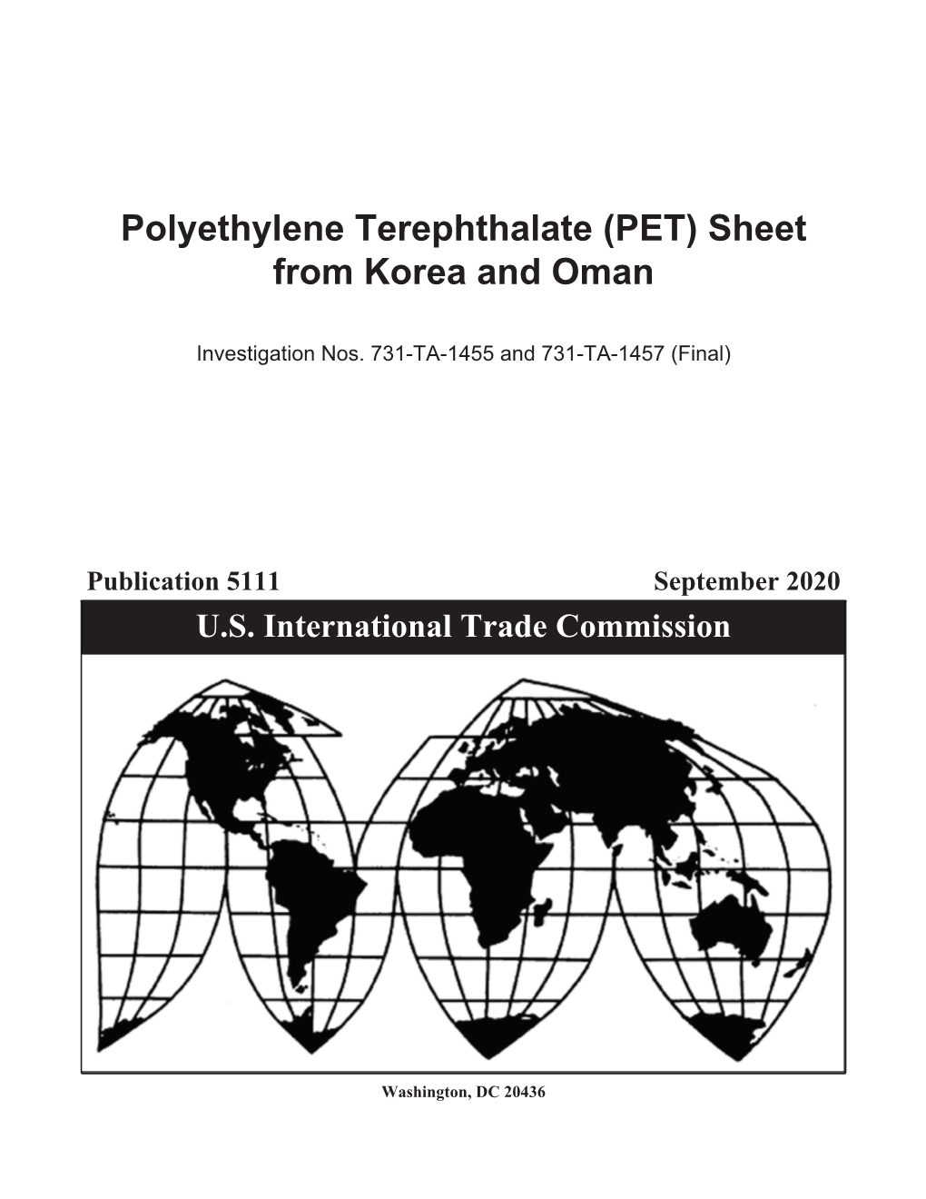 Polyethylene Terephthalate (PET) Sheet from Korea and Oman