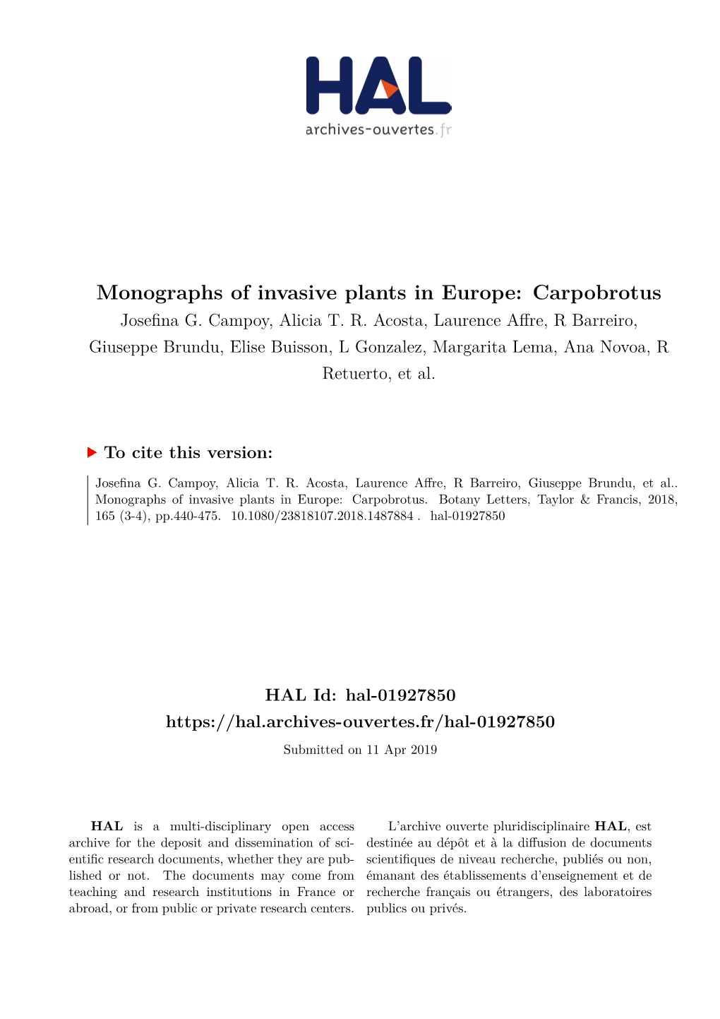 Monographs of Invasive Plants in Europe: Carpobrotus Josefina G