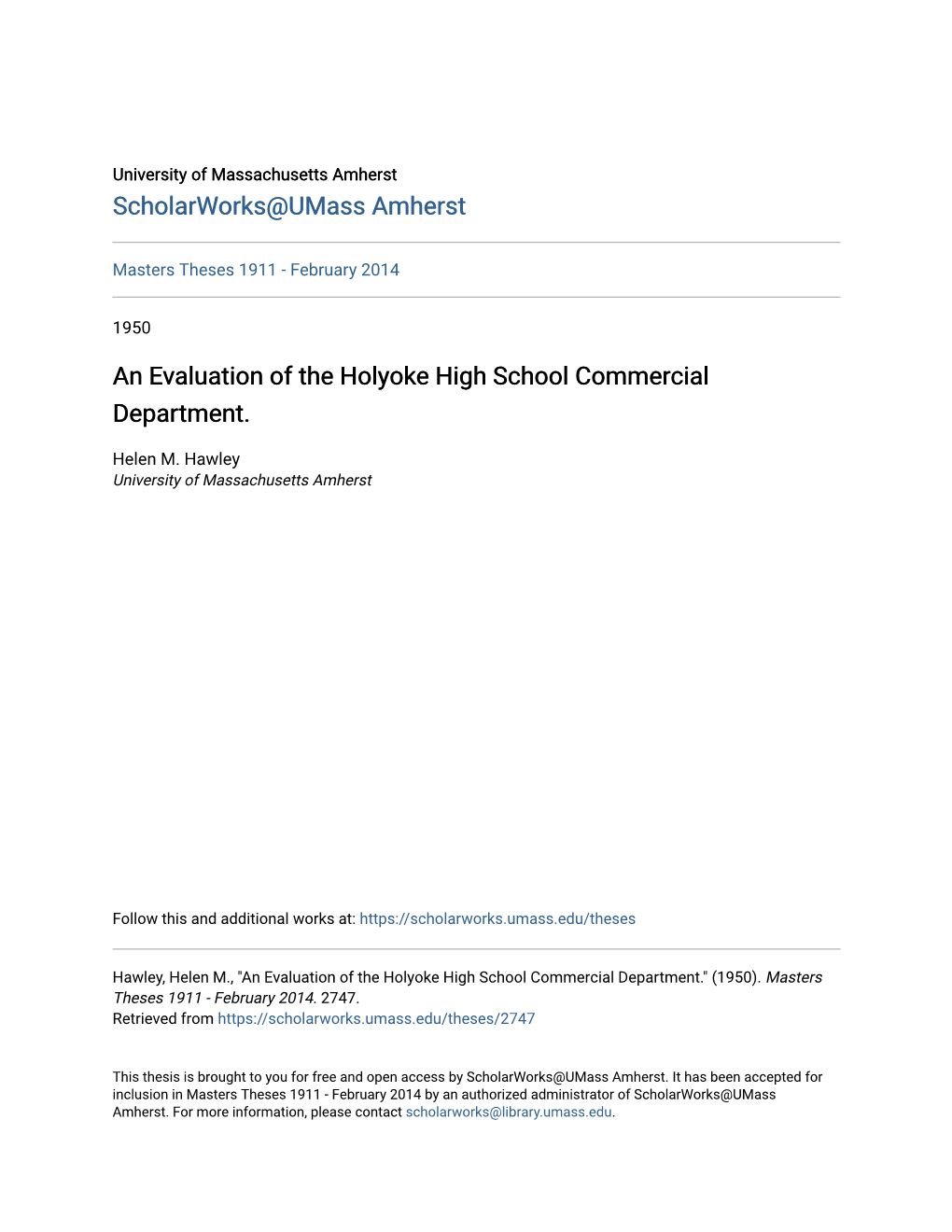 An Evaluation of the Holyoke High School Commercial Department