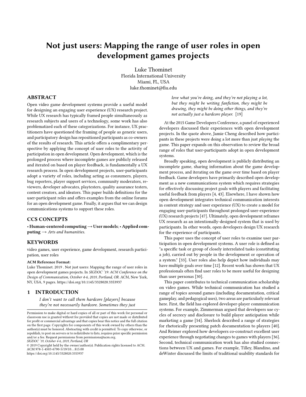 Mapping the Range of User Roles in Open Development Games Projects