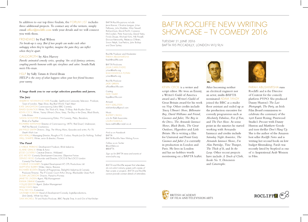 Bafta Rocliffe New Writing Showcase – Tv Comedy 2016