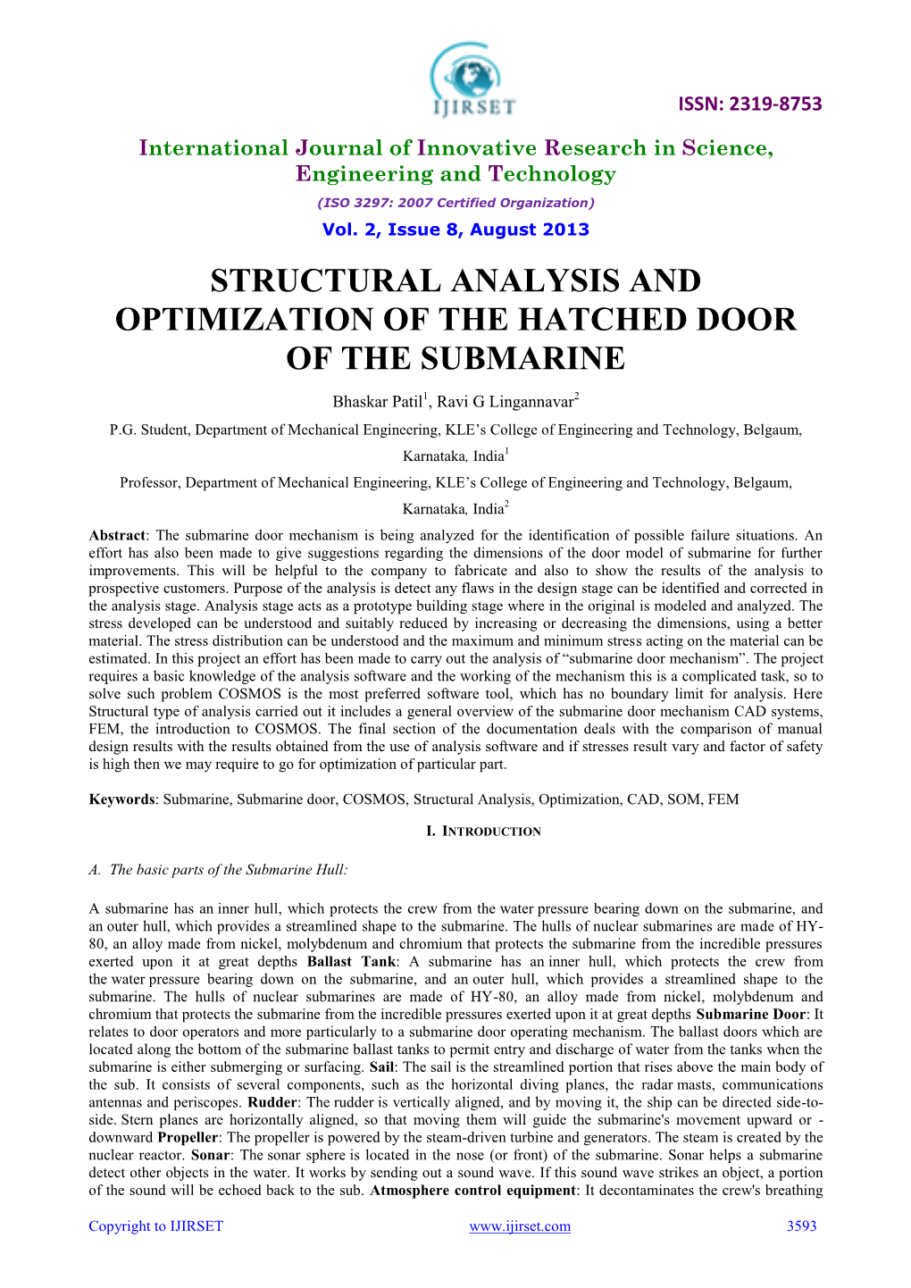 Structural Analysis and Optimization of the Hatched Door of the Submarine
