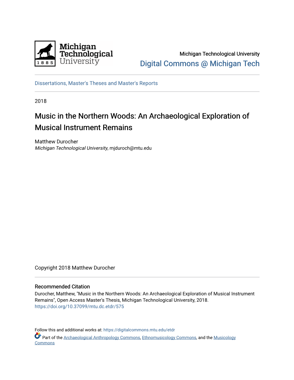 Music in the Northern Woods: an Archaeological Exploration of Musical Instrument Remains