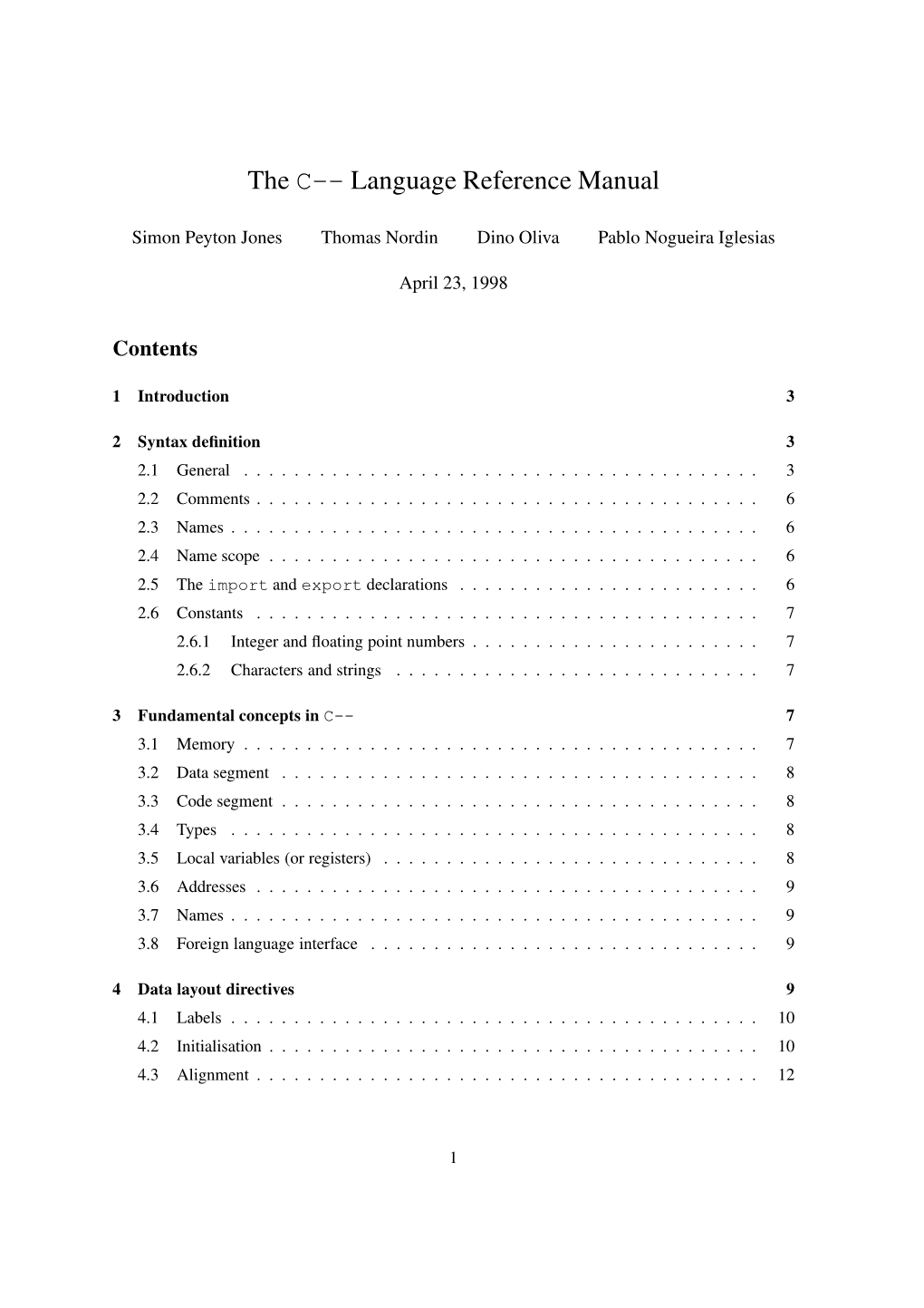 The C-- Language Reference Manual