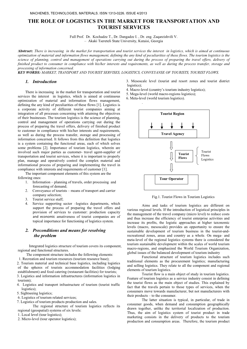 The Role of Logistics in the Market for Transportation and Tourist Services