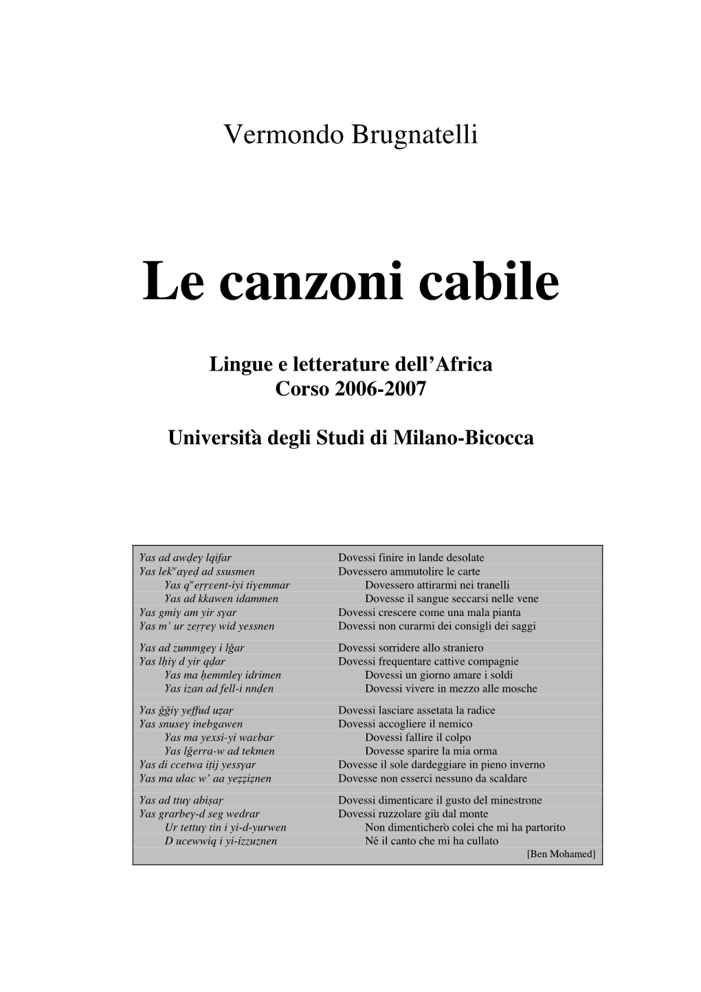 Le Canzoni Cabile