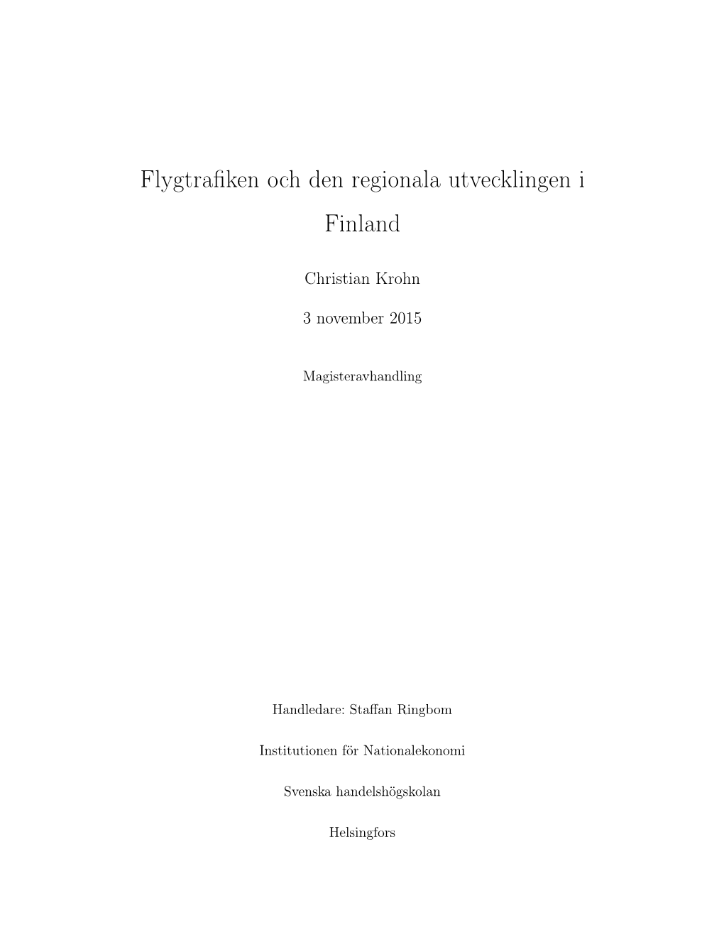 Flygtrafiken Och Den Regionala Utvecklingen I Finland