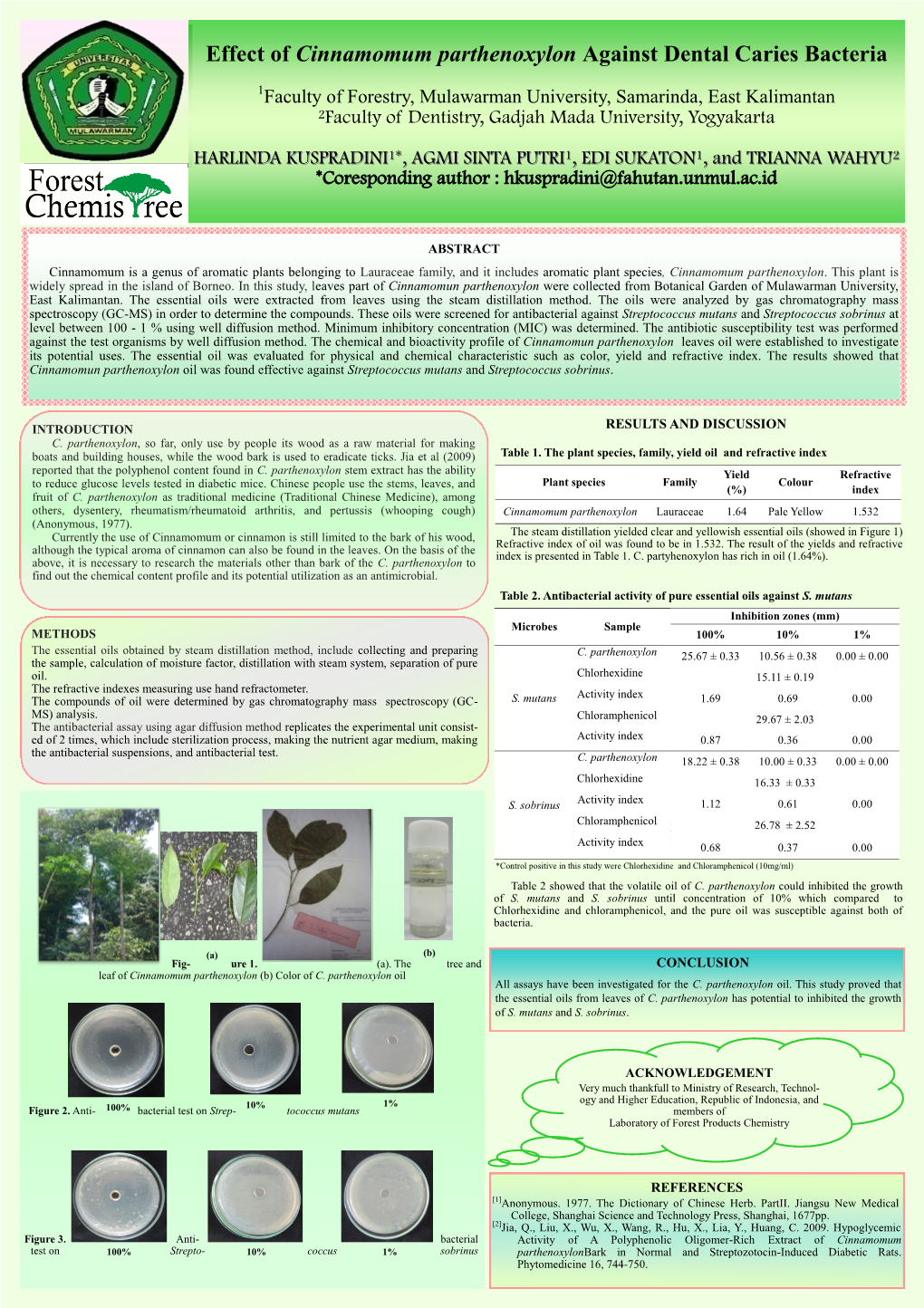 Effect of Cinnamomum Parthenoxylon Against Dental Caries Bacteria