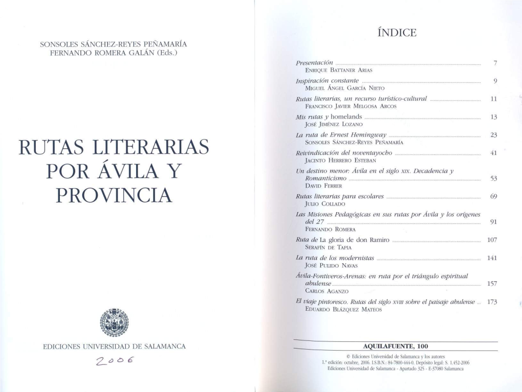 RUTAS LITERARIAS POR ÁVILA Y PROVINCIA