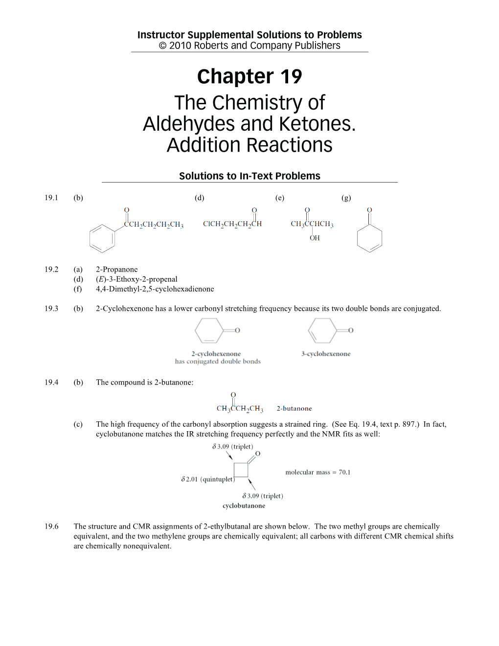 Chapter 19 the Chemistry of Aldehydes and Ketones. Addition Reactions