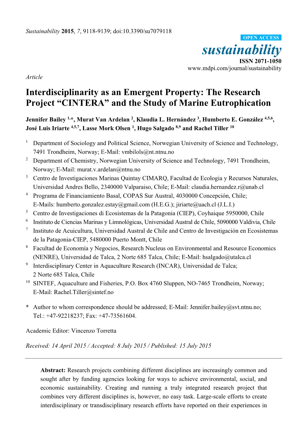 The Research Project “CINTERA” and the Study of Marine Eutrophication