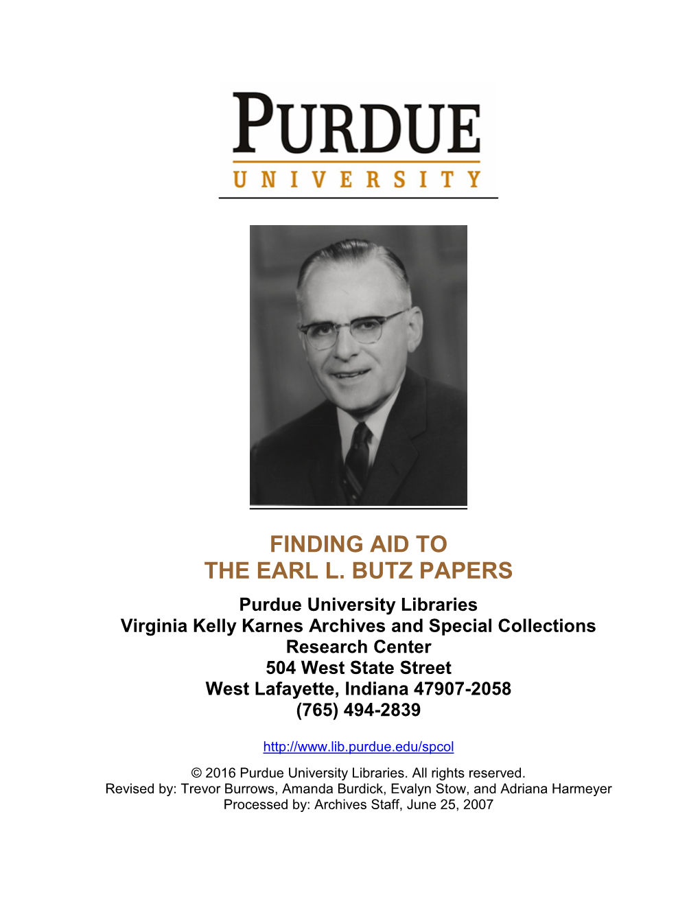 Finding Aid to the Earl L. Butz Papers
