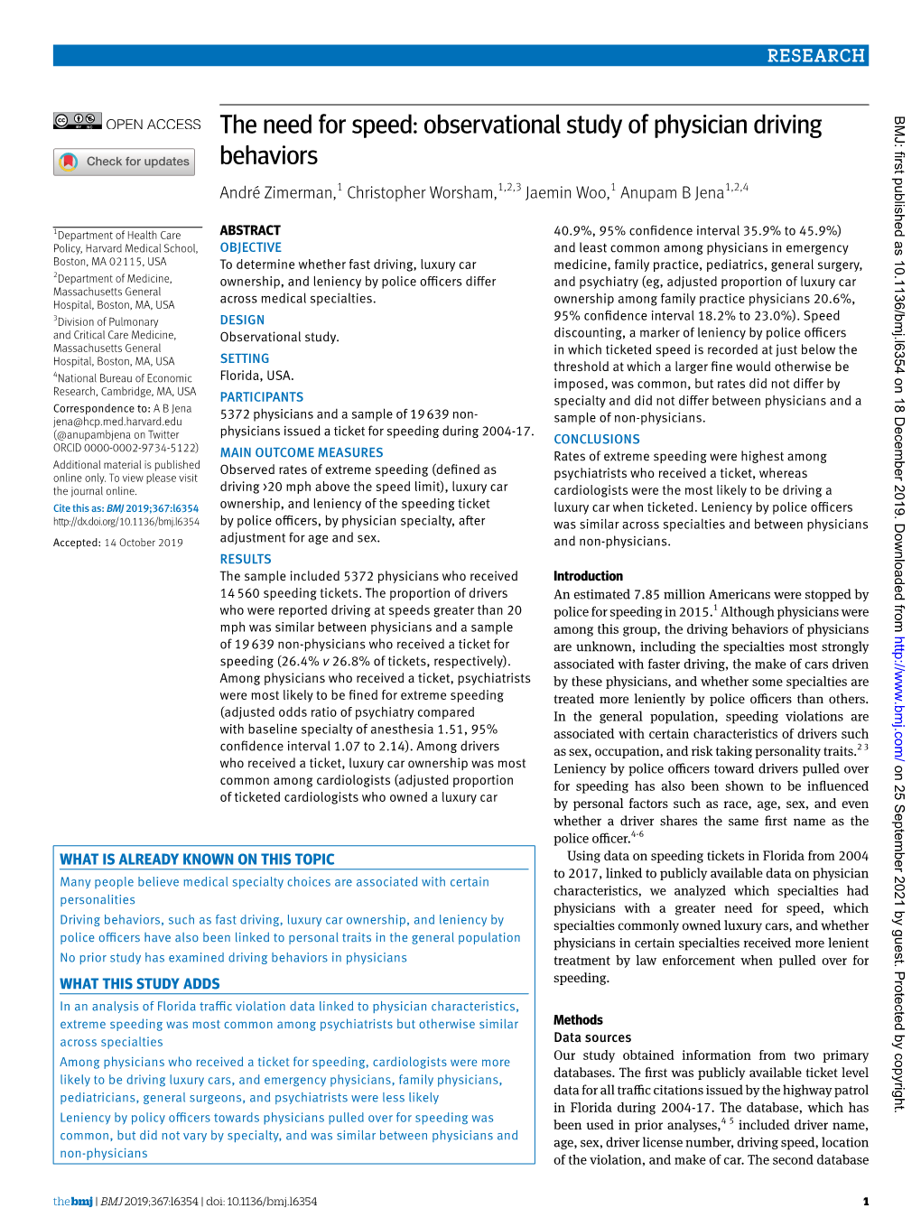 Observational Study of Physician Driving Behaviors