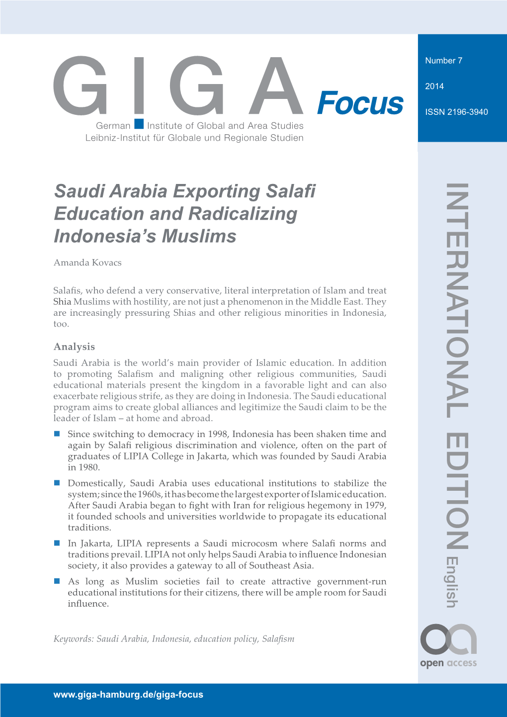 Saudi Arabia Exporting Salafi Education and Radicalizing Indonesia’S Muslims