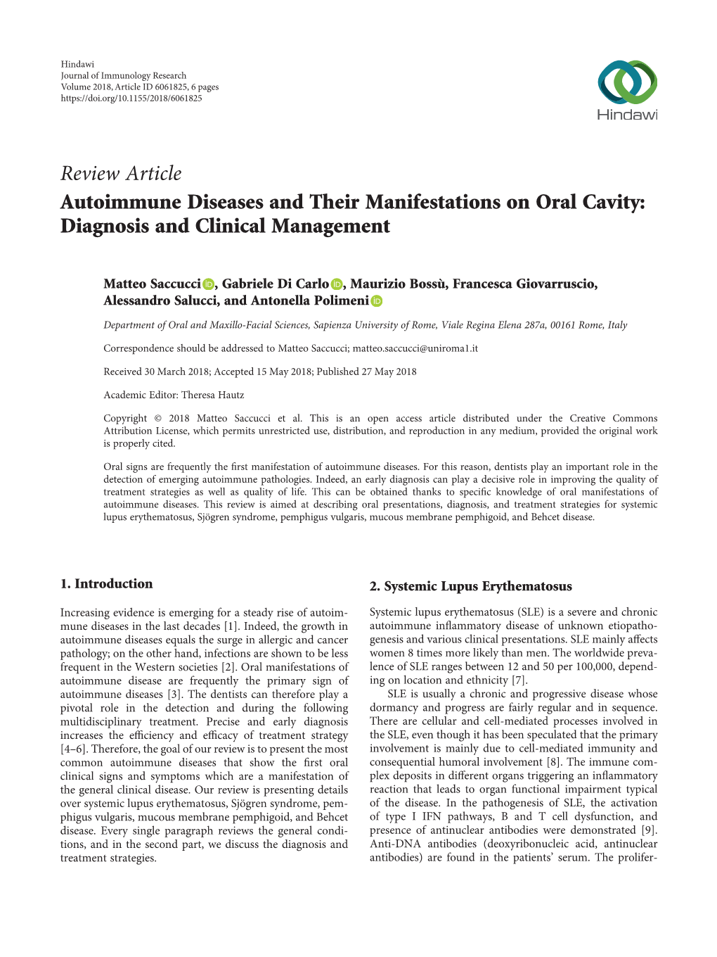 Autoimmune Diseases and Their Manifestations on Oral Cavity: Diagnosis and Clinical Management