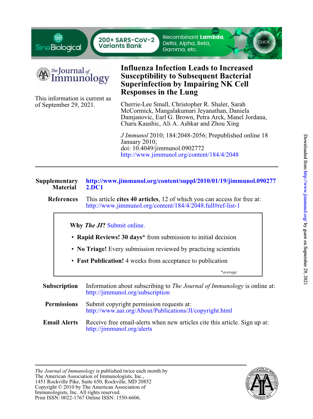 Influenza Infection Leads to Increased Susceptibility to Subsequent