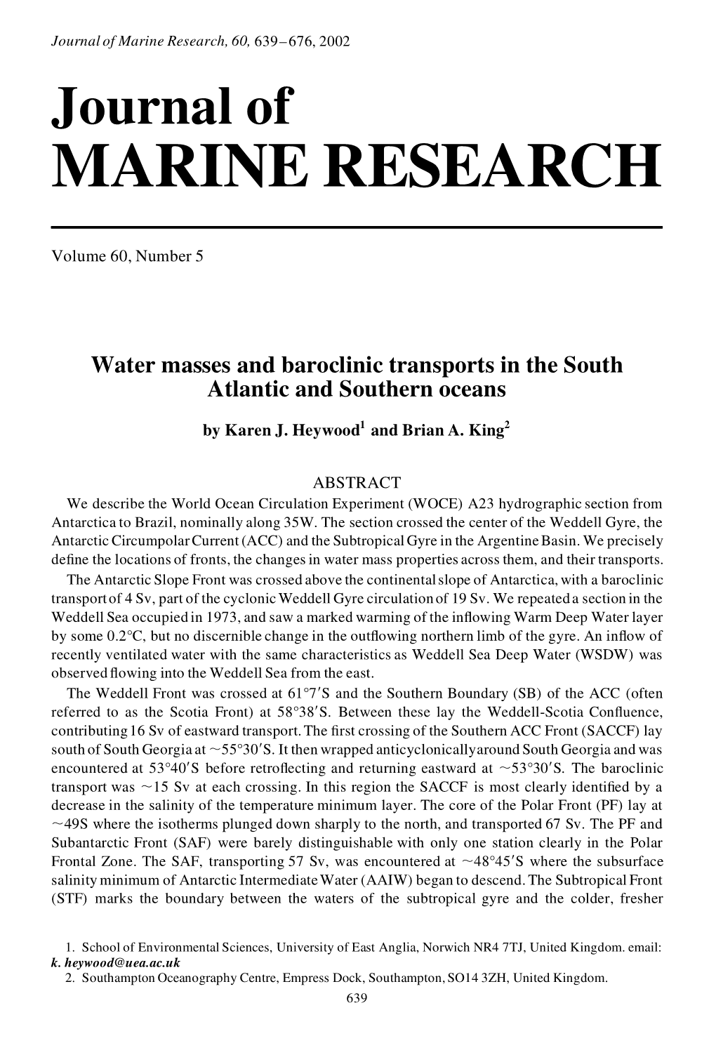 Water Masses and Baroclinic Transports in the South Atlantic And