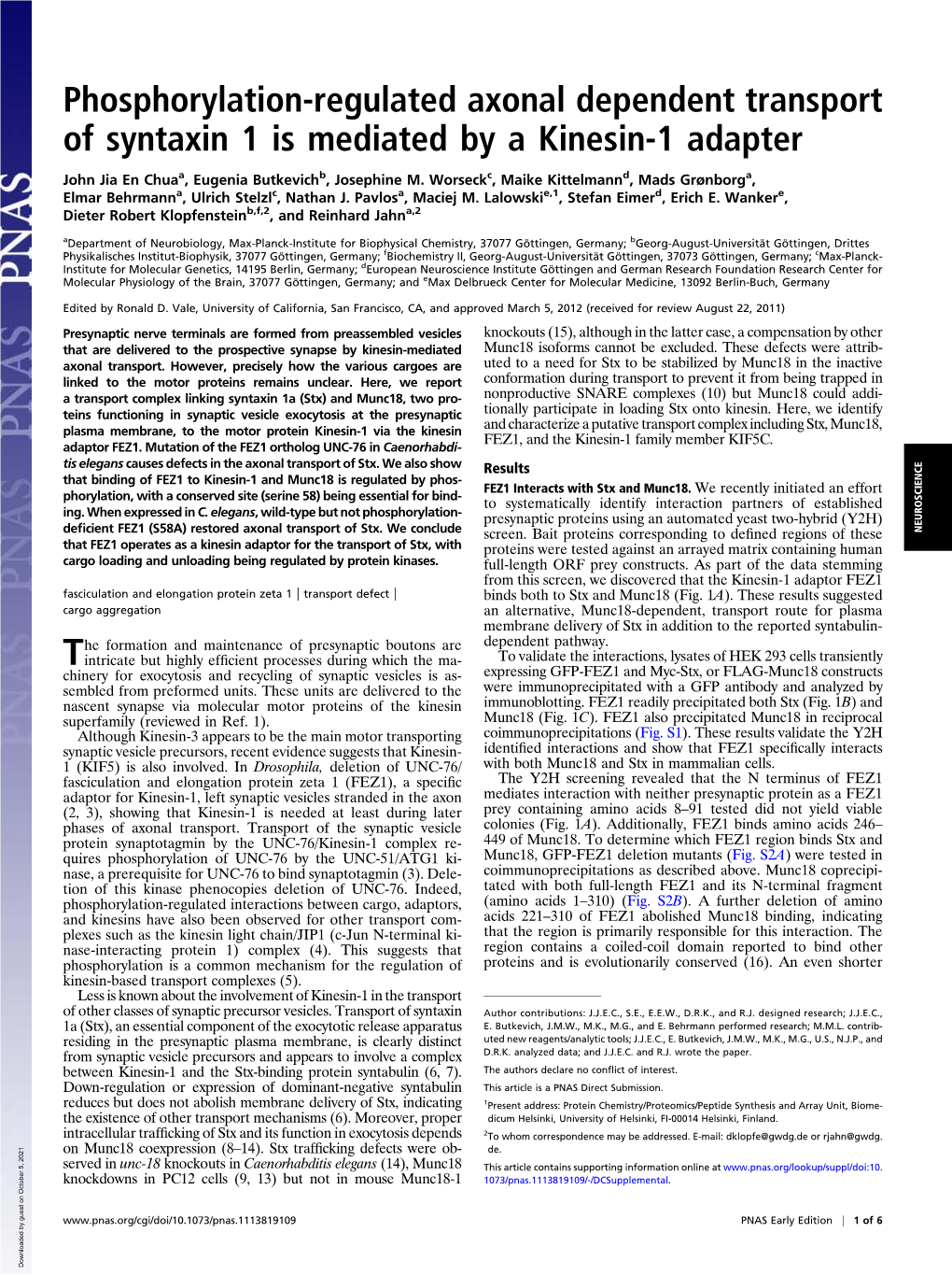 Phosphorylation-Regulated Axonal Dependent Transport of Syntaxin 1 Is Mediated by a Kinesin-1 Adapter