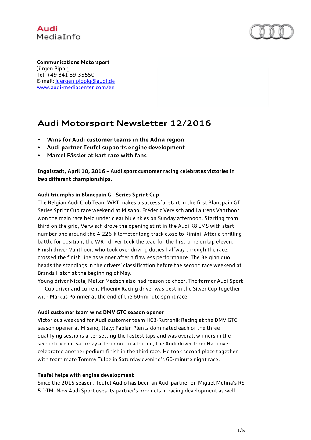 Audi Motorsport Newsletter 12/2016