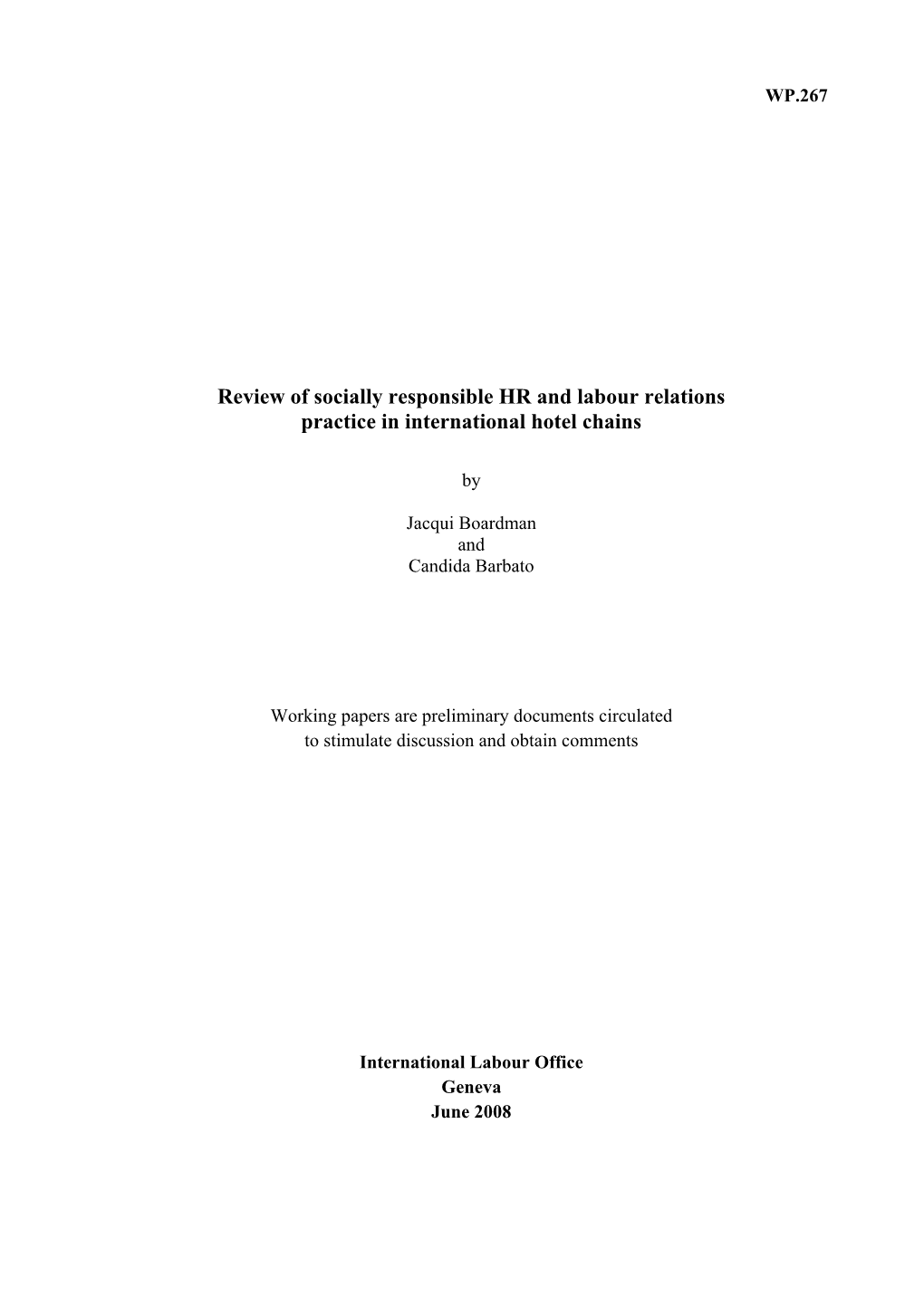 Review of Socially Responsible HR and Labour Relations Practice in International Hotel Chains