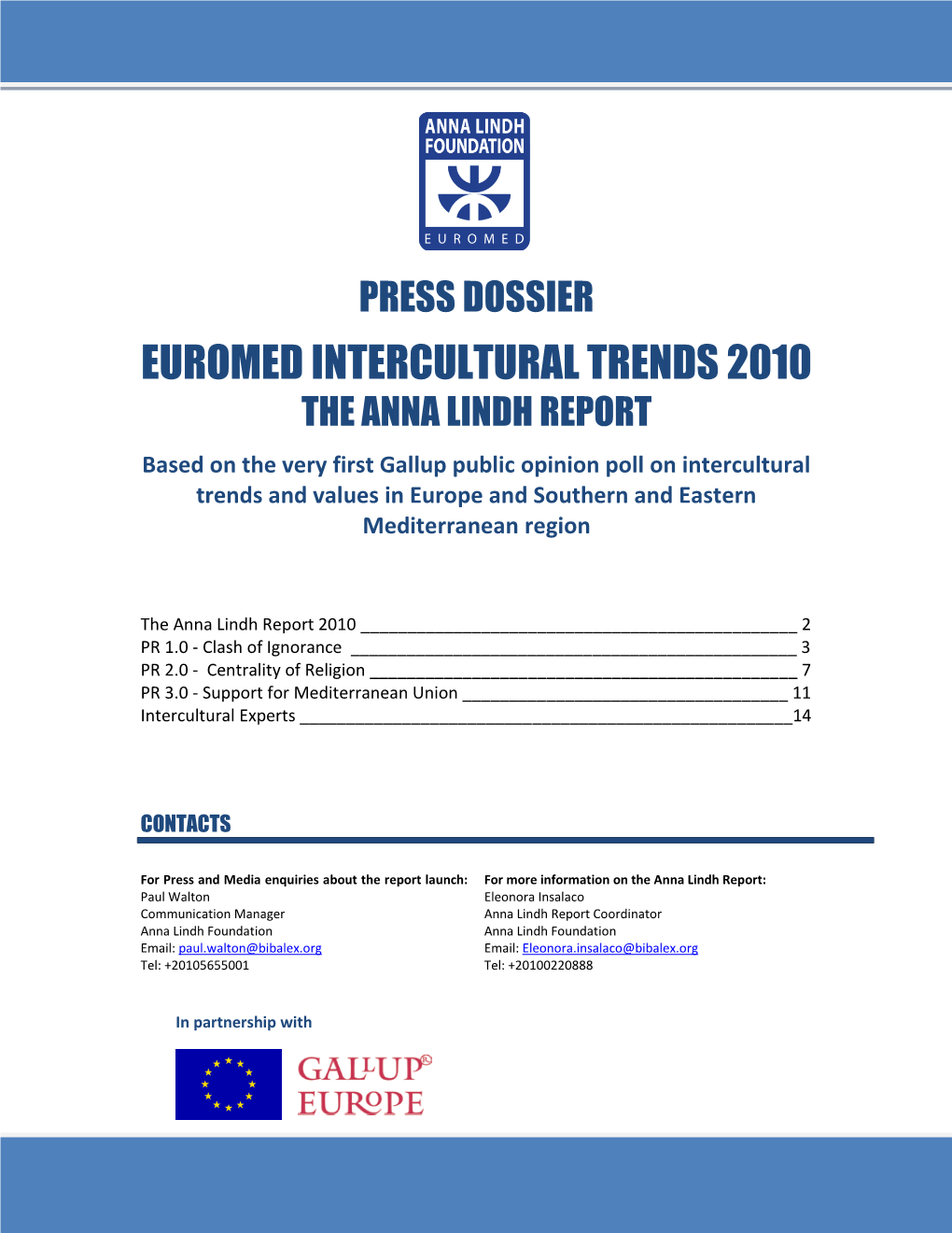 Euromed Intercultural Trends 2010 the Anna Lindh Report
