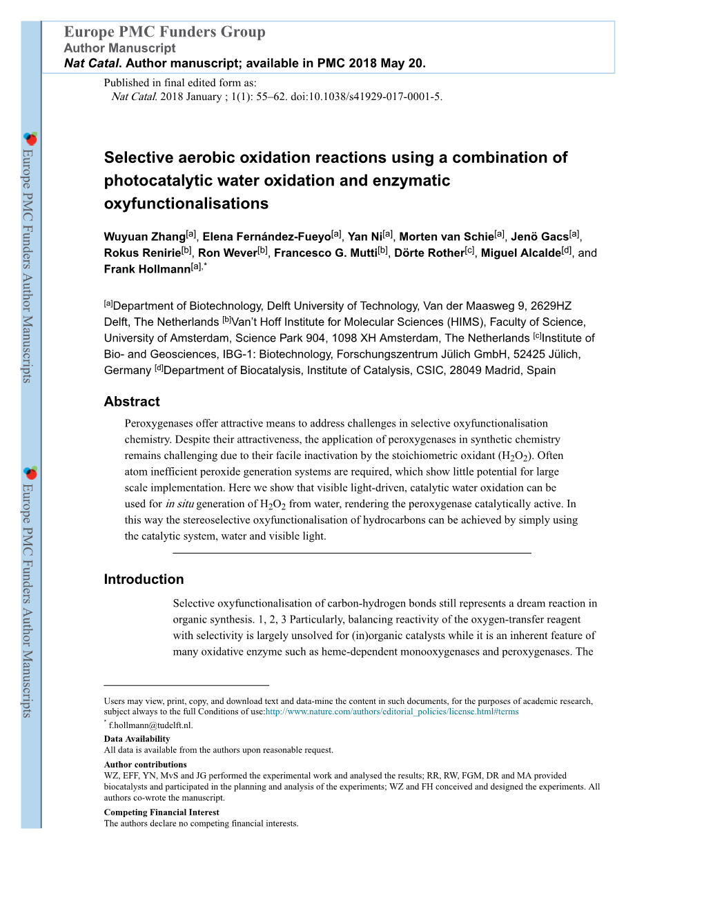 Europe PMC Funders Group Author Manuscript Nat Catal