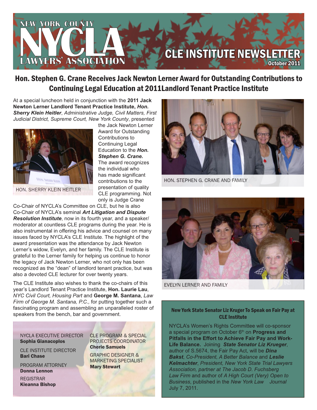 CLE Institute Newsletter October 2011 Hon