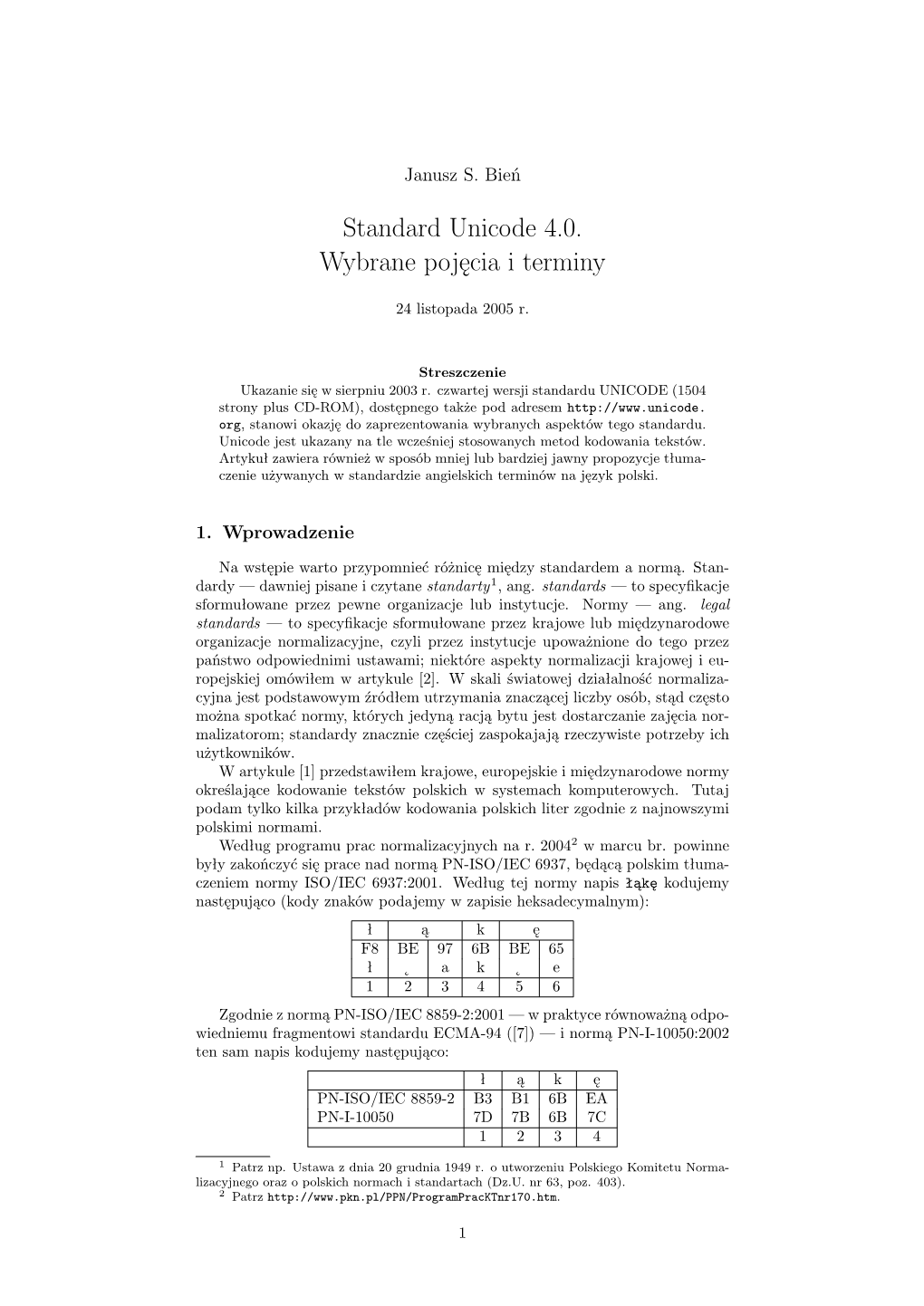 Standard Unicode 4.0. Wybrane Pojęcia I Terminy