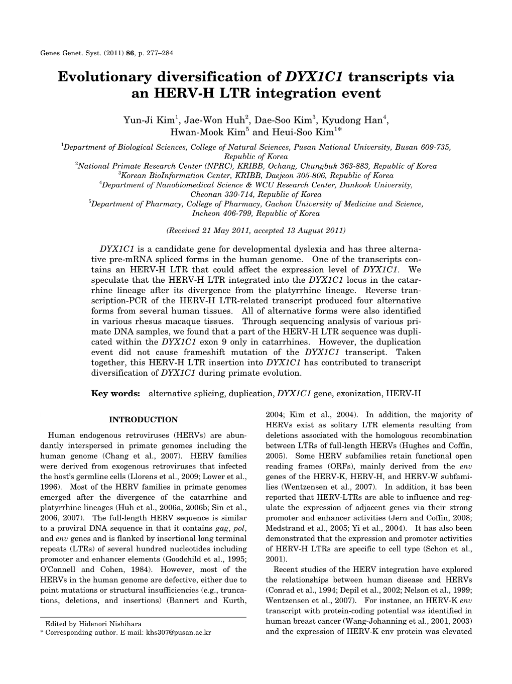 Evolutionary Diversification of DYX1C1 Transcripts Via an HERV-H LTR Integration Event